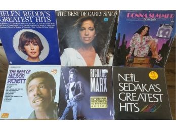 (6) Record Albums, Helen Reddy, Carly Simon, Donna Summer W Poster, Richard Marx, Neil Sedaka & Wilson Pickett
