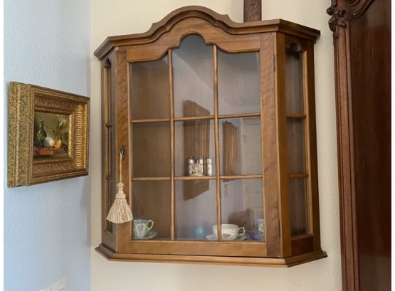 Walnut Hanging Three Shelf Curio With Glass Front