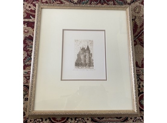 Signed And Numbered Castle Surrounded By Trees Etching Numbered 27/125