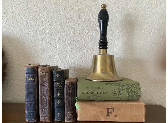 Antique French Missel Books With Brass Dinner Bell