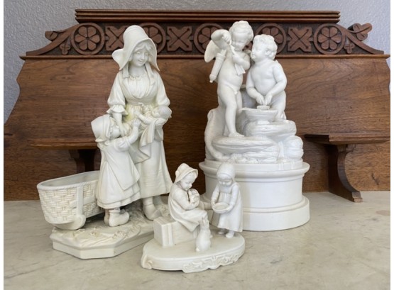 Lot Of 3 Bisque Porcelain Statues Signed
