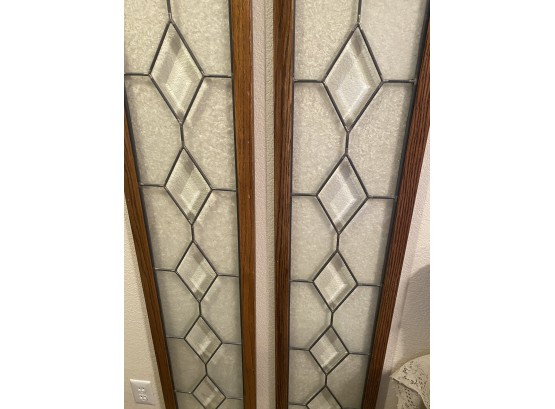 Antique Leaded & Beveled Glass Panels Framed In Oak