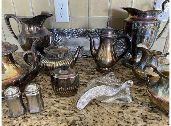 Lot Of 13 Pieces Silver Plate And 1 Pewter Tray