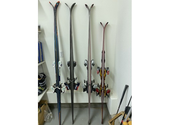 4 Pairs Of Skis With Bindings Including Salomon & Rosignol