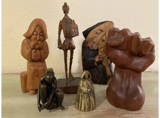 Collection Of Wood Carvings Including Don Quixote & Santos