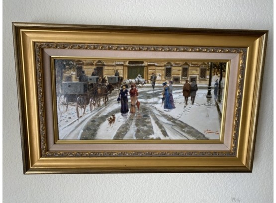 Italian Francesco Tammaro Original Oil Oil Painting Of Victorian Promenade