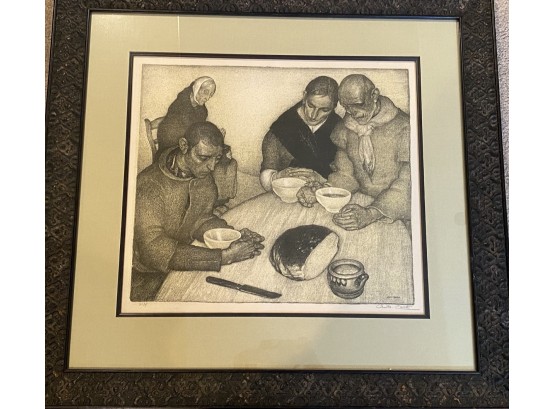 Anto Carté Signed Print 'Family Praying Over Daily Bread'