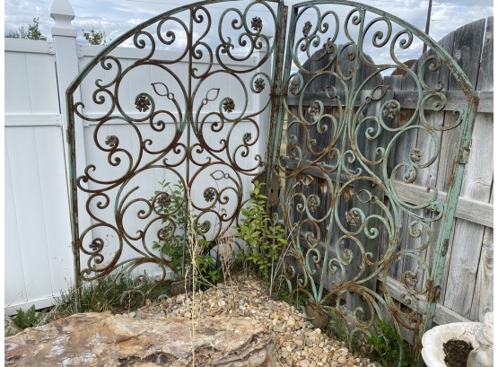 Antique Heavy French Wrought Iron Gate Panels