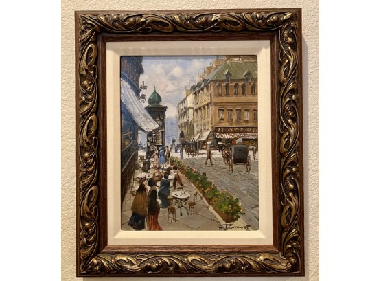 Francesco Tammaro (b. 1939) Oil Painting 'Paris Cafe Scene'