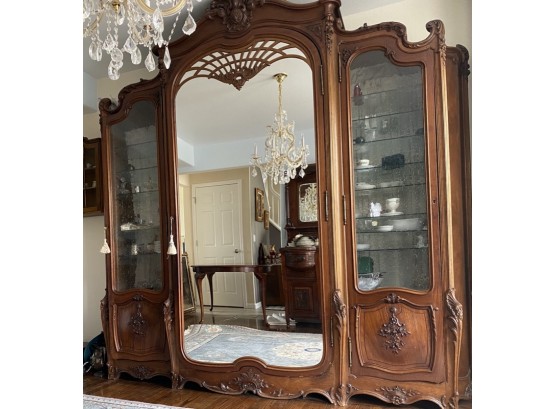 Lovely Large Louis-Style Antique Three Door Mirrored Armoire/Wardrobe/Hutch Circa 1890