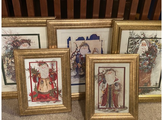 Collection Of 5 Peggy Abrams Framed Christmas & Santa Artwork Including 'Armful Of Love'