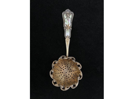 Solid Sterling Antique Tea Strainer With Enamel Painting