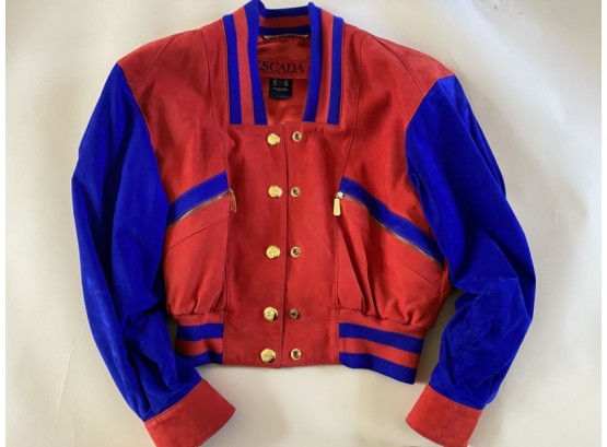 Vintage Red Suede Escada Bomber Jacket With Gold Buttons