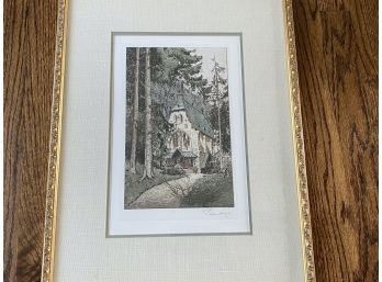'Semmering' By Joseph Eidenberger Color Etching Of Church In The Woods Signed And Framed