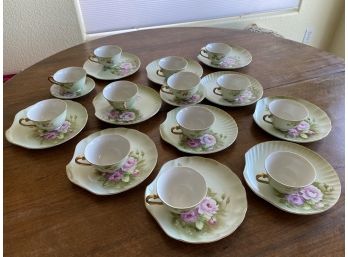 Lefton China Green & Pink Roses Luncheon Service For 12 With Extras
