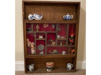 Awesome Curiosity Shadow Box With Delft Pottery And Small Folk Dolls