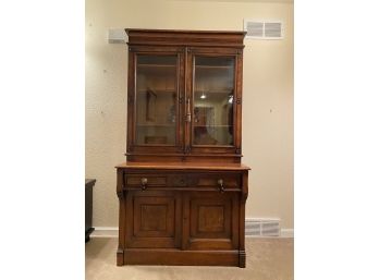 Antique Mahogany Buffet With Curio Top & Key With Dowel Joints