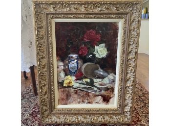 Original Still Life Oil Painting Featuring Elegant Ginger Jar -Signed And Professionally Framed