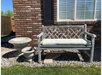 Solid Wood Bench With 2 Cement Urn Decorative Flower Pots