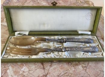 Sterling Silver Fork And Spoon Set In Decorative Box Circa 1895-1920
