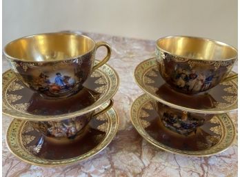 Series Of Four Porcelain Gold Napoleon And Josephine Mocha Cups And Saucers -circa 1900