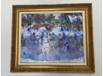 Exceptional Scott Switzer Impressionist Style Ice Skating Oil Painting