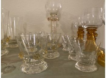 Antique Drinking Glasses With Yellow Tinted Flowers