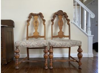 Pair Of Antique Dutch Marquetry Inlay Mahogany Chairs