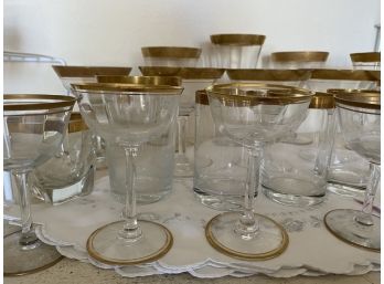 Gorgeous Collection Of 21 Pieces Of Gold Rimmed Antique Drink-ware Wine Glasses