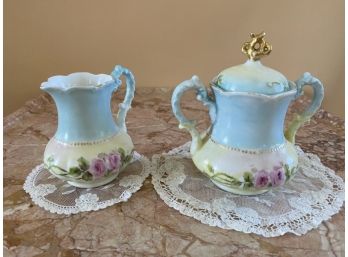 Limoge France Sugar Bowl & Creamer With Doilies
