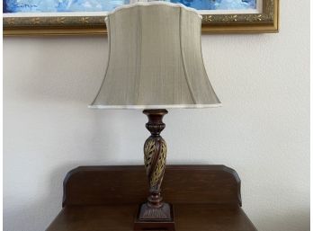 Lamp With Silk Shade And Leaf Pattern