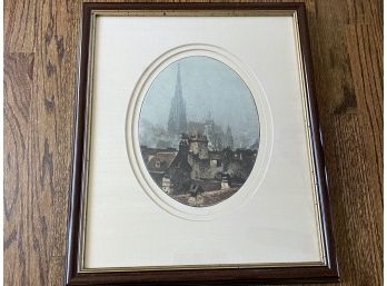 Luigi Kasimir (Austrian 1881-1962) Pencil Signed Oval Colored Etching In Frame