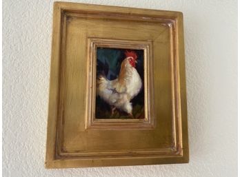 Original Linda St. Clair Rooster Oil Painting In Gilt Frame