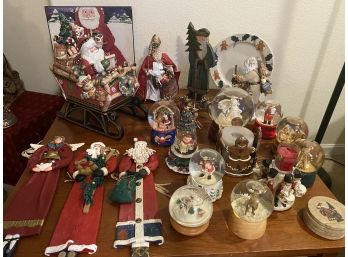 Christmas Collection Of Snow Globes And Fitz & Floyd Cookie Jar