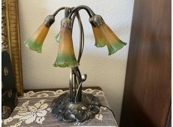 Art Deco Style Lily Pad Lamp With Colored Glass Shades