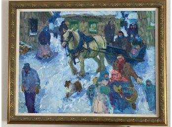 Exceptional & Large Scott Switzer Original Oil On Canvas Impressionistic Country Village Scene