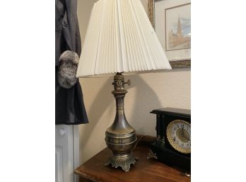 Converted Oil Silver Tone Table Lamp With Shade 30'tall