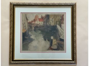 Original Luigi Kasimir Rare Watercolor With Canal Scene & Custom Framing
