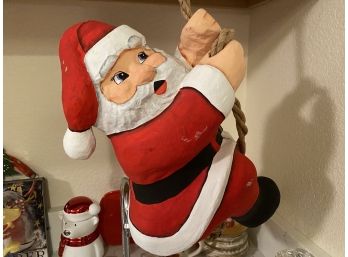 Assorted Christmas Decor Including Hanging Santa And Christmas Bells