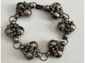 1930's Mexican Silver And Turquoise Bracelet