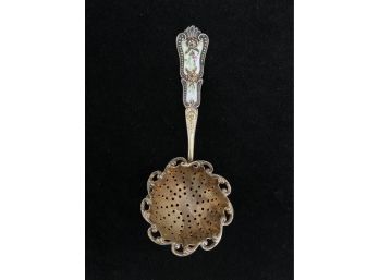 Solid Sterling Antique Tea Strainer With Enamel Painting