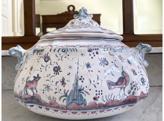 Wonderful Painted Portuguese Pottery Large Soup Tureen Signed