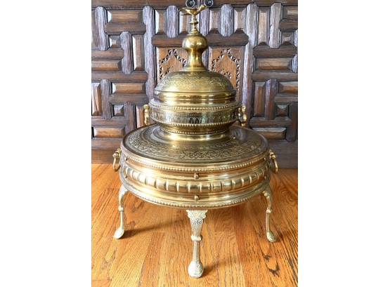 Exceptionally Pretty Large Middle Eastern Brass Brazier Room Warmer