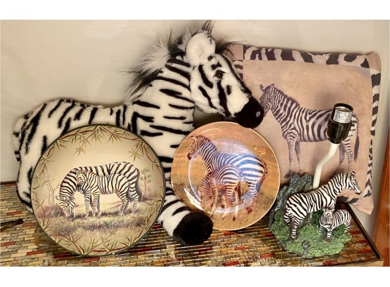 Group Of Zebra Themed Decor Items