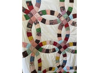Full Sized Wedding Ring Quilt With Hand Stitching