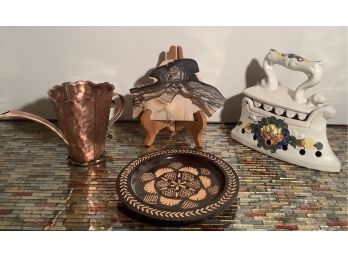 Lot Of Misc Decor Items Including Gregorian Copper Watering Can And Porcelain Iron