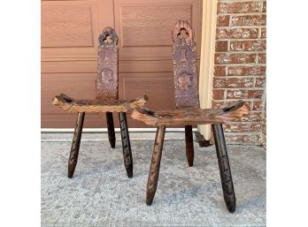 Vintage Primitive Hand Carved Birthing Chairs- Made In Spain