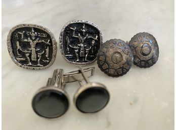 Pair Of Three Cufflinks Including Sterling Silver