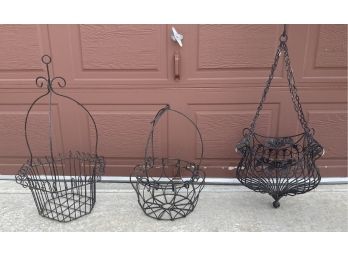 3 Black Metal Wire Hanging Plant Baskets