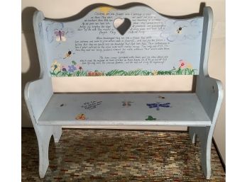 Hand Painted Sky Blue Child's Floral Wood Bench